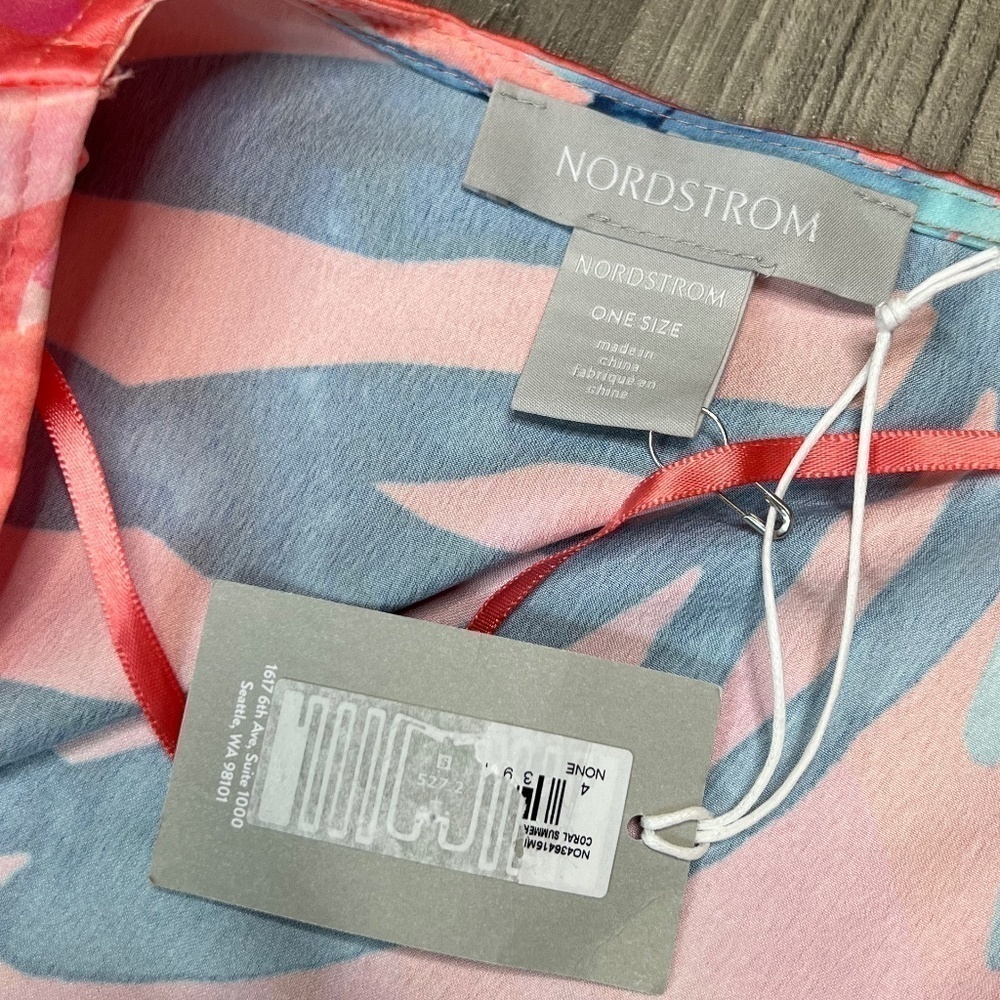 Nordstrom NWT Print Ruana Kimono Duster Swim Cover Up One Size Coral Summer - Picture 7 of 11
